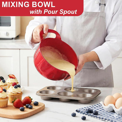 4 Pack Nesting Mixing Bowl Christmas Set with Pour Spout and Handle, BPA Free Microwave & Dishwasher Safe(Christmas Colours, 4 Pack with Handle)2