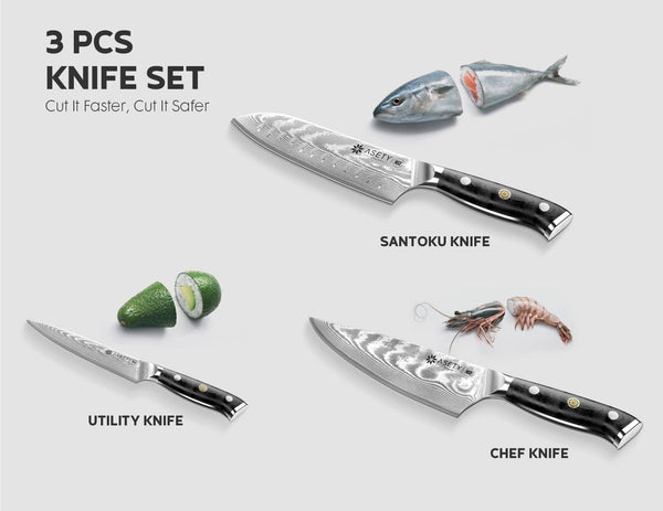 Damascus Knife Set 3 PCS, Japanese Kitchen Knives with G10 Handle7