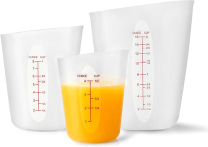 Silicone Measuring Cups for Melting Chocolate，Set of 3 (2-Cup, 1-Cup, 1/2-Cup) Flexible Squeeze and Pour Silicone Cups for Baking, Resin Mixing & Candy Making, Microwave Safe & Bpa-Free1