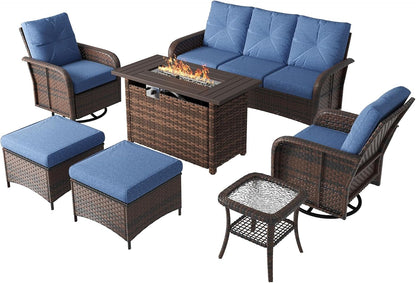 9 Piece Outdoor Patio Furniture Set for Backyard, Navy Blue2