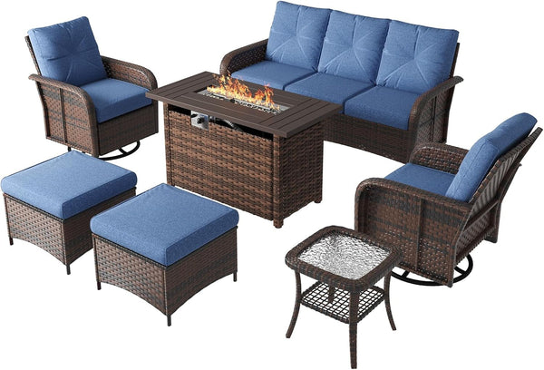 9 Piece Outdoor Patio Furniture Set for Backyard, Navy Blue2