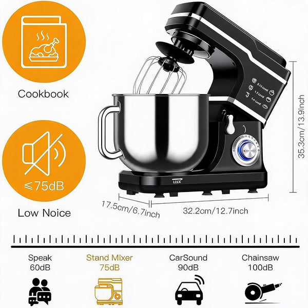 Stand Mixer Dough Mixer 7QT 660W 10-Speed Tilt-Head Dough Mixer, Electric Kitchen Mixer with Stainless Bowl, Hook, Whisk, Beater & Splash Guard, Black (Black)6