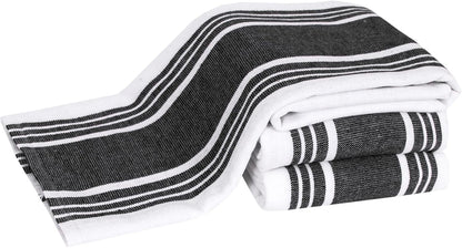 Dual-Purpose Kitchen Towels: Highly Absorbent - 100% Cotton, 17"X30" Dish Towels for Cleaning & Drying Dishes & Glassware, 3-Pack, Black1