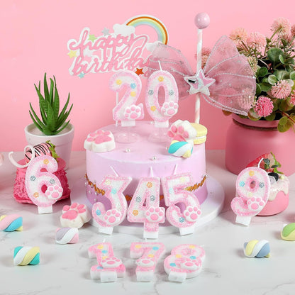 Dog and Cat 2Nd Birthday Candle Pink Numbers 2 Candle Paw Cake Topper Cupcake Decorations for Pet Theme Party Decor Anniversary Celebrations Supplies4