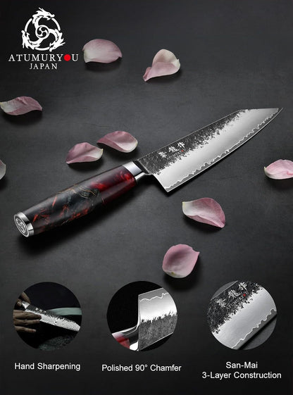 7'' Japanese Kiritsuke Chef Knife, Black Forged 3-Layer VG10 Steel Core5