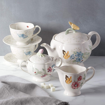 Butterfly Meadow Porcelain Teapot and Tea Cup Set, 9-Piece, 48Oz5