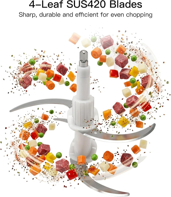 Food Processor with 500W Powerful Copper-Core Motor, Electric Food Chopper with Meat Grinder & Vegetable Chopper, 2 Bowls (0.6L & 3L Glass Bowls),Double-Layer Blades for Fruits/Meat/Nuts6