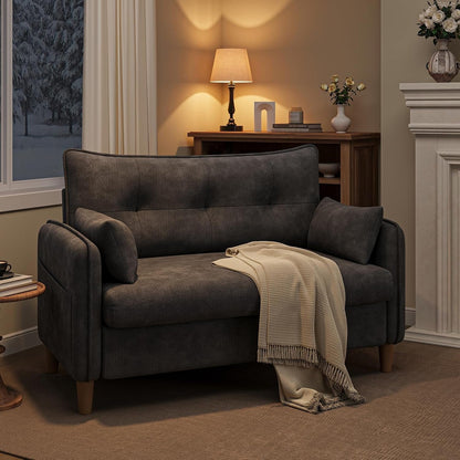 50" Mini Loveseat Couch for Small Space | Tufted Love Seat Couches for Bedroom and Apartment | Small Sofa Dark Grey4