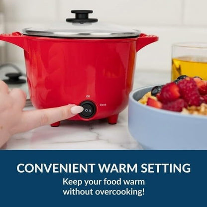 Electric Mini Multi-Cooker Pot, Red, 1 Qt Ceramic Non-Stick Rice Cooker, 260W with Glass Lid, Measuring Cup and Spatula6