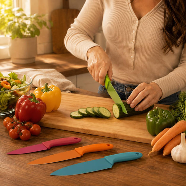 4-Piece Pastel Color Stainless Steel Knife Set | Dishwasher Safe, 4 Sizes Included, Slicing & Dicing, Pink Green Orange Blue, Color-Coded Blades2