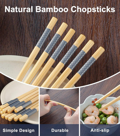 10Pairs Bamboo Chopsticks Reusable | Dishwasher Safe | Non Slip | Chinese -（9.45In）5