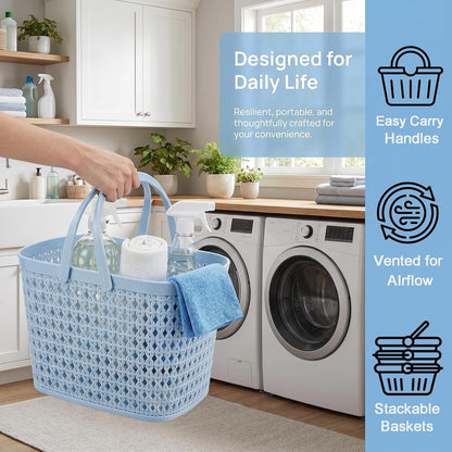3 Pack Portable Shower Caddy Basket, Plastic Storage Baskets with Handle Plastic Tote Storage Basket Easter Baskets Toiletry Organizer for Bathroom, Kitchen, Pantry, College Dorm5