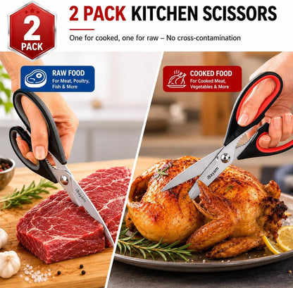 Kitchen Scissors Shears All Purpose Heavy Duty, Protective Sheath | 2-Pack, Ultra-Sharp Stainless Blades, Soft Comfort-Grip, Dishwasher Safe, Cutting Food Cooking Meat Poultry Kitchen Utensils8