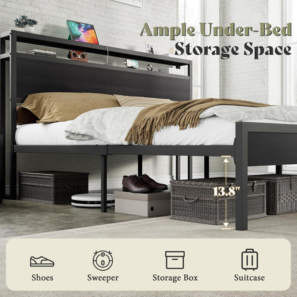 Queen Size Platform Bed Frame with Charging Station4