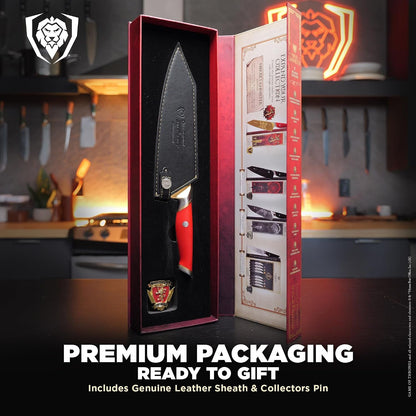 Chef Knife 8" — Game of Thrones™ House Lannister™ Edition — Official License — German Steel, 58+ HRC — for Got Collectors & Everyday Cooking — G10 Handle, Customer Support7