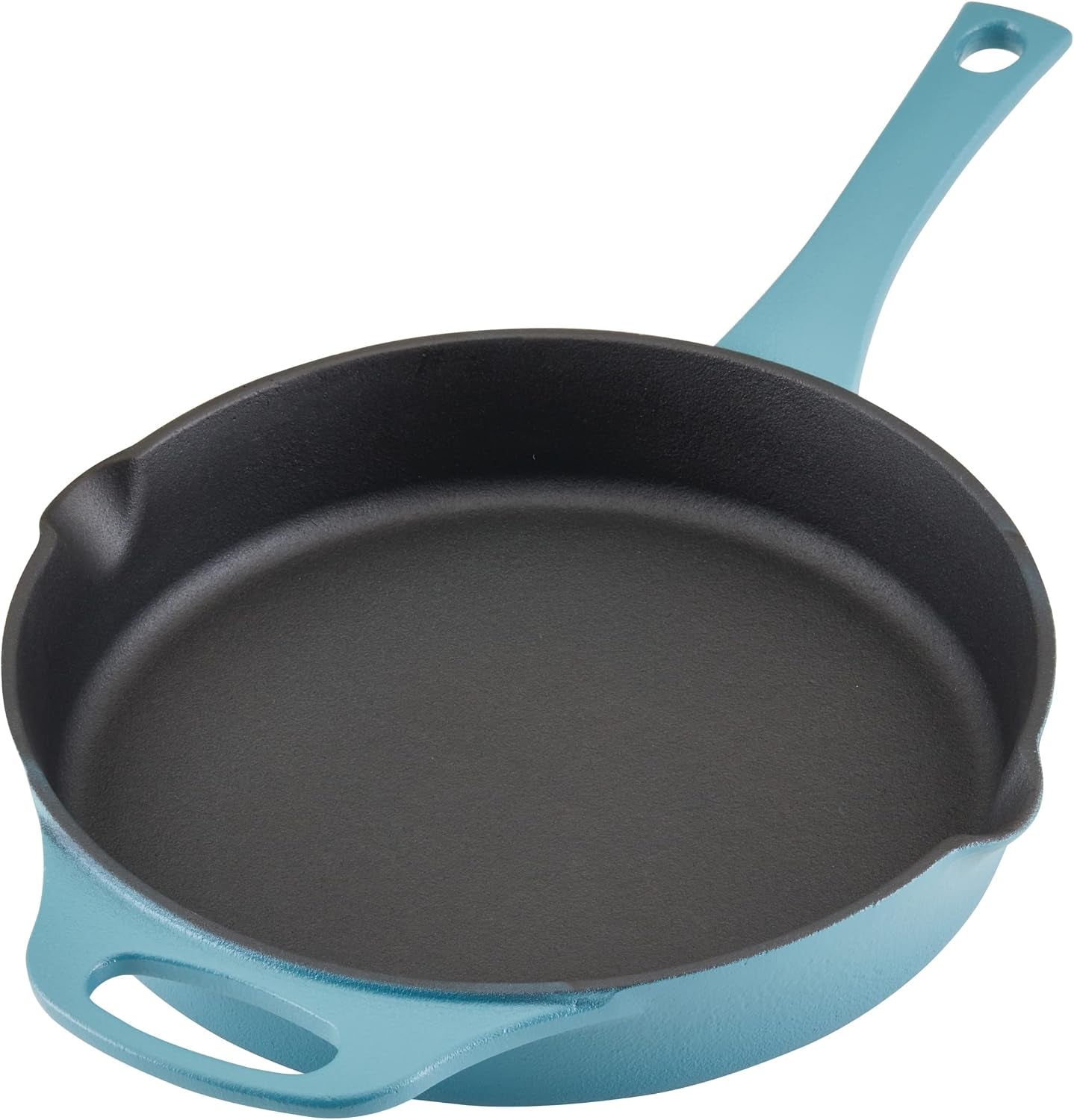 nitro-cast-iron-fryin-pan-skillet-with-helper-handle-and-pour-spouts-12-inch-agave-blue