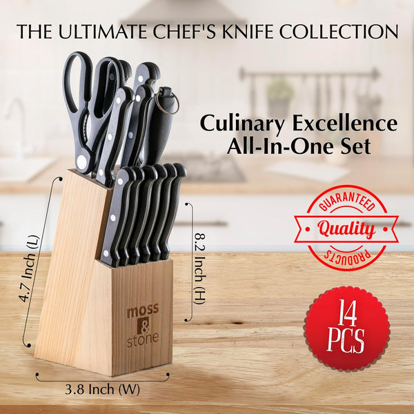 14 Pcs Kitchen Knife Set with Block, Stainless Steel | Premium Forged Kitchen Knives with High-Carbon Sharp Blades, Ergonomic Handle, Rust-Resistant Knife Block Set for Home & Chef4