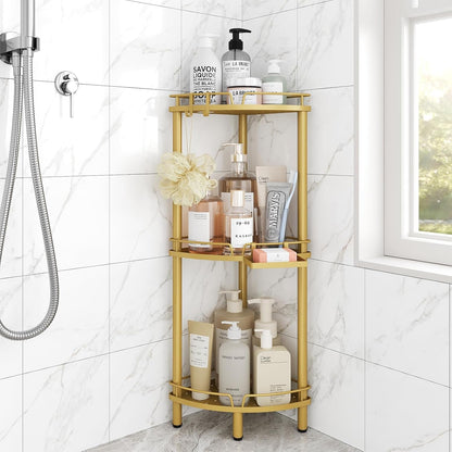 Corner Shower Caddy Standing, 3 Tier Metal Shower Organizer, Gold1