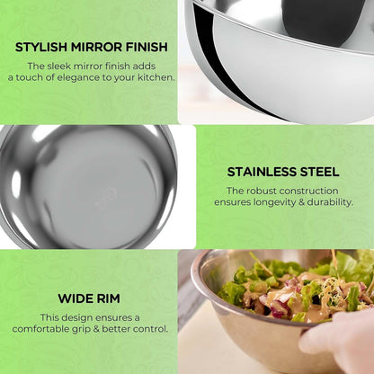 4-Pack 3 Quart Mixing Bowls | Set of 4 | 9.75" Stainless Steel5
