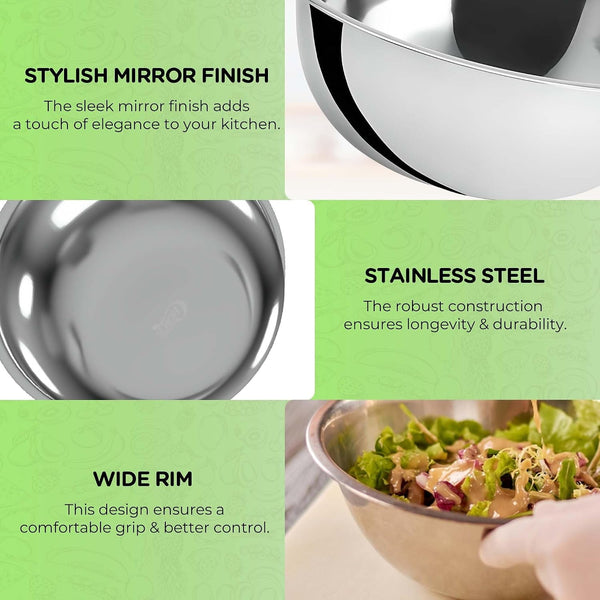 4-Pack 3 Quart Mixing Bowls | Set of 4 | 9.75" Stainless Steel5
