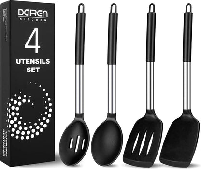 Silicone Cooking Spatulas and Spoons, Stainless Steel Kitchen Utensils Set1