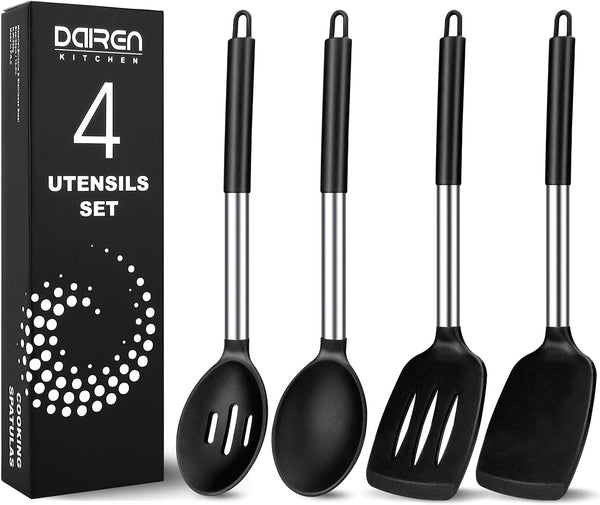 Silicone Cooking Spatulas and Spoons, Stainless Steel Kitchen Utensils Set1