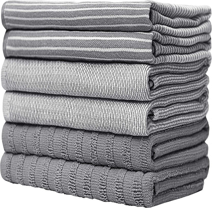 Premium Kitchen Towels 6 Pack 100% Cotton, 20"X28" Dish Towels - Grey | Large Flat & Terry Kitchen Linen Set with Hanging Loops, Highly Absorbent for Washing and Drying Dishes6