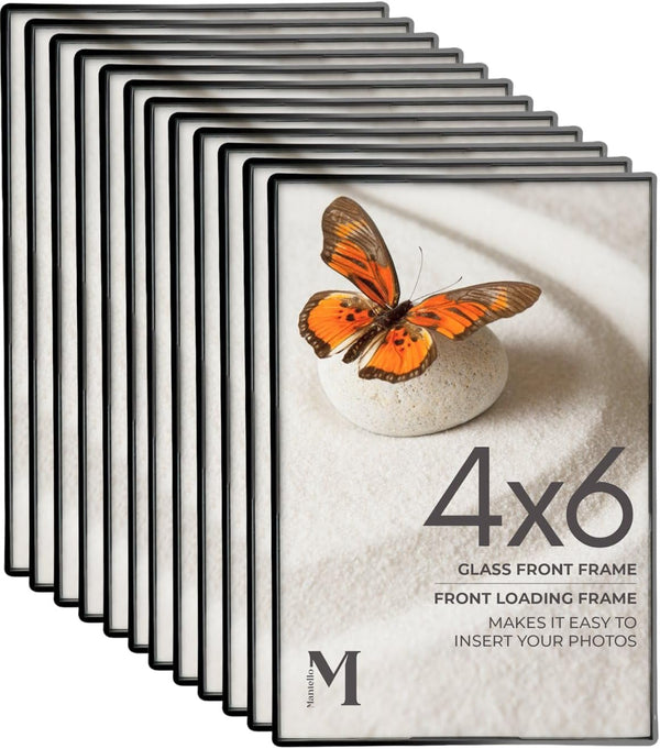 4X6 Picture Frame Set - Black 4X6 Frames for Photos, Artwork, and Postcards - Bulk Pack of 12 Black Picture Frames with Front-Loading Glass, Vertical/Horizontal1