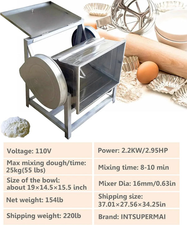 Commercial Dough Mixer Machine 25KG Electric Flour Mixer with 90 Degree Tilt Bowl for Dough Mixing Kneading Capacity 50QT 2200W2