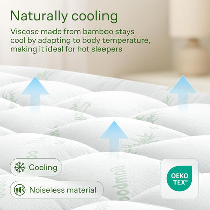 Ultra Soft & Cooling Mattress Topper - Queen Size | Rayon Derived from Bamboo, Pillow Top Mattress Pad, 20" Deep Pocket, Back Pain Relief, Perfect for Hot Sleepers, Green3