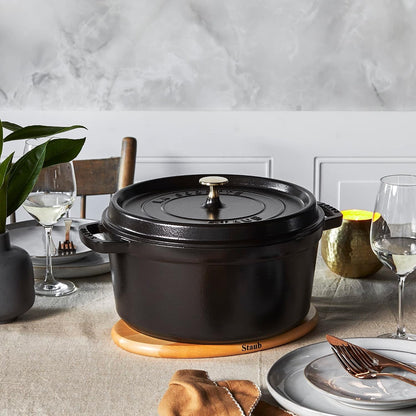 Staub Cast Iron round Cocotte, Dutch Oven, 7-Quart, Serves 7-8, Made in France, Matte Black | Perfect for Batch Cooking, Meal Prep & Large Meals. Braise, Roast & Bake in One Pot. Enameled Coated Cast Iron Dutch Oven6