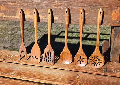 Wooden Spoons for Cooking, 6-Piece Natural Teak Wood Utensil Set with Long Handles, Wooden Spatula Set for Nonstick Cookware3