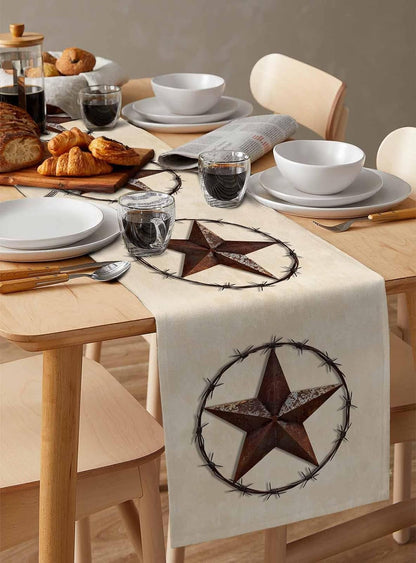 Texas Western Star Rustic Table Runner-Cotton Linen-Small 36 Inche Barn Star Dresser Scarves,Kitchen Coffee/Dining Farmhouse Cowboy Tablerunner for Country Home Living Room,Holiday Dinner Scarf Decor6