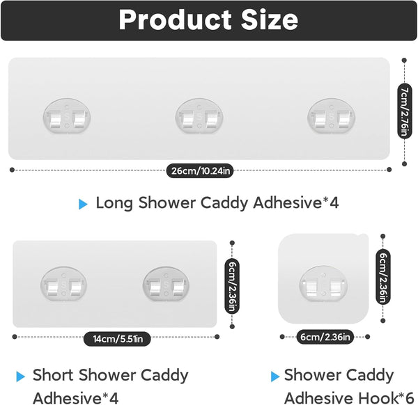 14 Pack Shower Caddy Adhesive Replacement, Strong Adhesive Hooks, Waterproof Shower Adhesive Strips, No Drilling, for Bathroom Storage Shelves and Kitchen Racks2