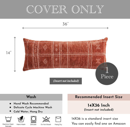 Decorative Lumbar Pillow Cover 14X36, Long Decorative Throw Pillow for Bed, Terracotta Rust Red Boho Textured Chenille Accent Pillowcase for Bedroom Home Décor (Cover Only)5