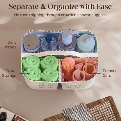 Portable Shower Caddy with Handle, Large Capacity Shower Basket Organizer, Quick-Drain Bathroom Storage Tote, Durable Plastic Shower Organizer for College Dorm, Beach, Gym, Travel Essentials, White8