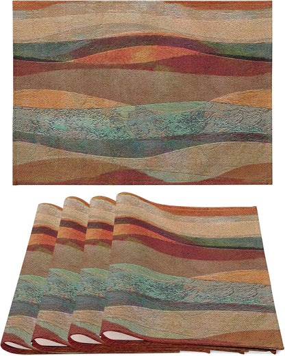 Placemats Set of 4, Southwest Arizona Travertine Sandstone Non Slip Heat Resistant Linen Cloth Place Mats, Turquoise Stripes Washable Holiday Party Dining Table Mat for Farmhouse Home Kitchen Decor1