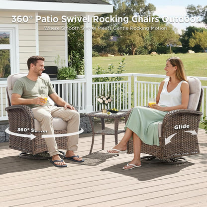8 Pieces Luxury Outdoor Patio Furniture Set with 6-Inch Thick Cushions, Wicker Outdoor Furniture with High Back Swivel Patio Chairs Set of 4, Patio Conversation Set for Deck Garden Porch, Beige2