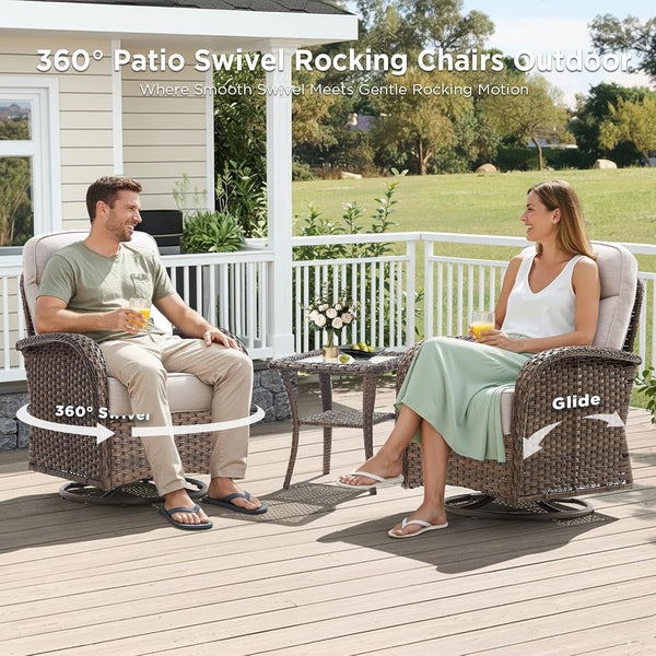 8 Pieces Luxury Outdoor Patio Furniture Set with 6-Inch Thick Cushions, Wicker Outdoor Furniture with High Back Swivel Patio Chairs Set of 4, Patio Conversation Set for Deck Garden Porch, Beige2