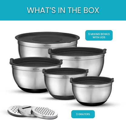 Mixing Bowls with Lids Set of 5 - Stainless Steel Nesting Metal Bowl Set7