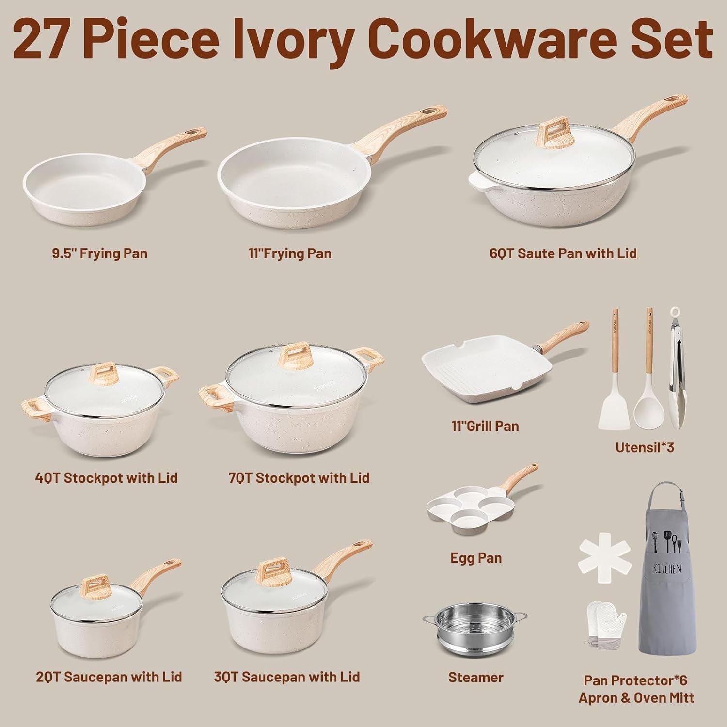 27pcs-nonstick-ceramic-pots-and-pans-cookware-set-with-gloves-apron-silicone-tools-ivory