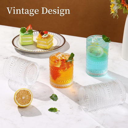 Hobnail Drinking Glasses Set of 12, Vintage Water Glass Cups | 12 Oz Highball Glasses & 10 Oz Cocktail Glasses, Clear Embossed Boho Kitchen Bar Tumbler for Whiskey, Beer, Juice, Milk5