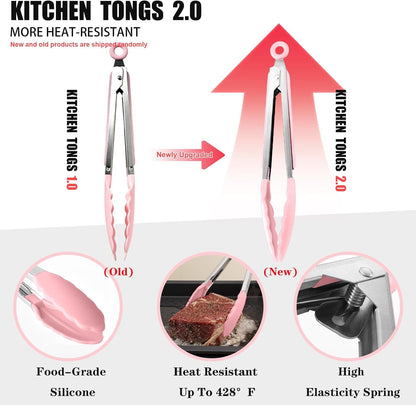 Silicone Kitchen Utensils Set - 15 Pieces Non Toxic Silicone Utensils Set for Cooking，428°F Heat Resistant Food Grade Kitchen Tools，Dishwasher Safe (Pink, 15 Piece Set)2