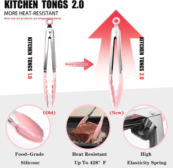 Silicone Kitchen Utensils Set - 15 Pieces Non Toxic Silicone Utensils Set for Cooking，428°F Heat Resistant Food Grade Kitchen Tools，Dishwasher Safe (Pink, 15 Piece Set)2