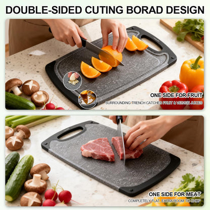 Plastic Cutting Boards Set of 3,BPA Free,Dishwasher Safe | Thick Chopping Boards for Kitchen with Deep Juice Grooves, Non‑Slip Feet, Easy Grip Handle, Grinding Area, Black6