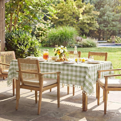Outdoor Checkered Tablecloth, Linen Cotton Gingham Table Cloths for 6 Foot Rectangle Tables with Tassel, Heavy Duty Wrinkle Free Plaid Table Cover for Picnic Camping - 55 X 84 Inch, Sage9