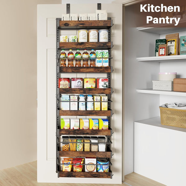 8 Tier over the Door Pantry Organizer, 2 in 1 Wall Mount or Metal Hanging Spice Rack for Pantry Organizers and Storage, Seasoning Shelves，Adjustable Basket with Hooks for Kitchen Cabinet and Closet4