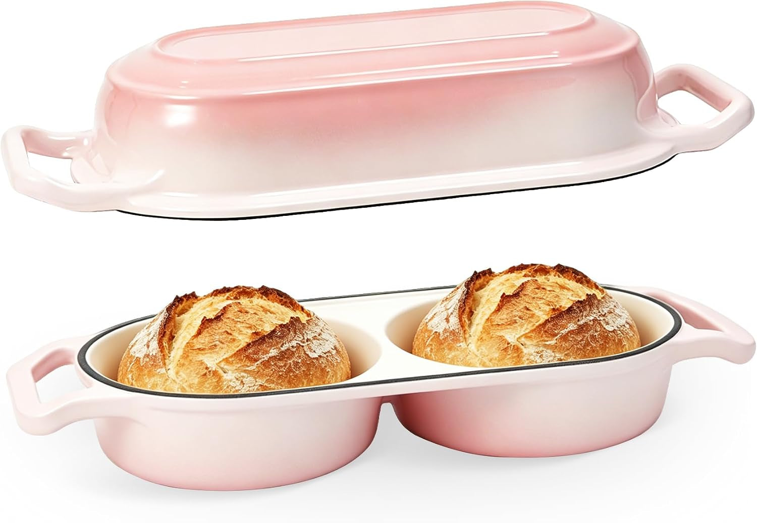 double-enameled-cast-iron-dutch-oven-for-sourdough-bread-baking-2-in-1-bread-baker-with-lid-dual-mini-loaf-pan-500-f-oven-safe-even-heating-for-artisan-bread-nonstick-enamel