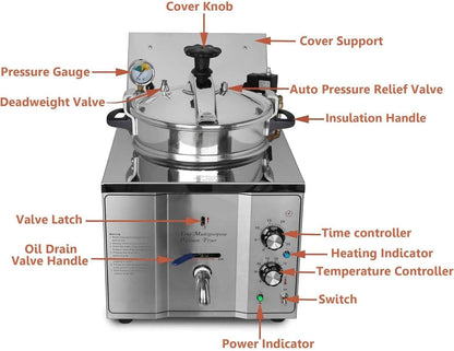 16L Commercial Electric Pressure Fryer, Stainless Steel Electric Countertop Pressure Fryer, Commercial Electric Pressure Fryer3