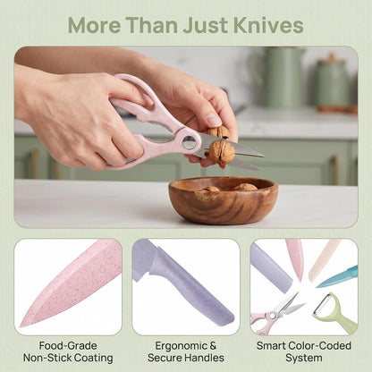 6 Pcs Colorful Knife Set,Non-Stick Coating,Gift Box | High Carbon Stainless Steel Kitchen Knife Set with Ergonomic Handle,Dorm Knife for Dorm,Cooking,Camping,Travel5